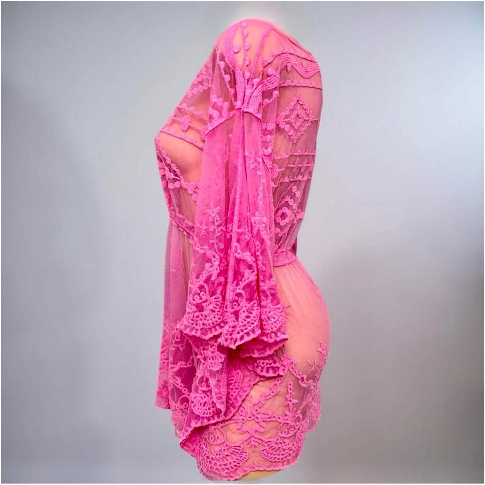 Vince Camuto Hot Pink Boho Embroidered Swim Coverup Vacation Beach Pool - Picture 7 of 15